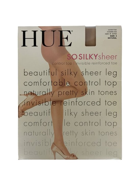 HUE Accessories - Hue So Silky Sheer Control Top Pantyhose Size 3 Large Natural Beige 12 Denier